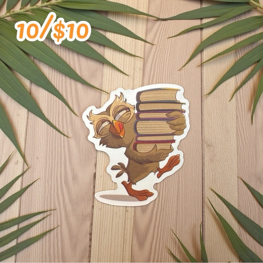 Cute Owl with Book Stack Sticker – Bookish Vinyl Sticker - Approximately 2 1/4”